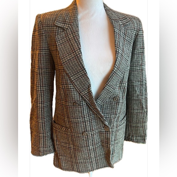Vintage 80’s Casa de Lana 100% Virgin Wool Gray Plaid Jacket Blazer Size 5/6
